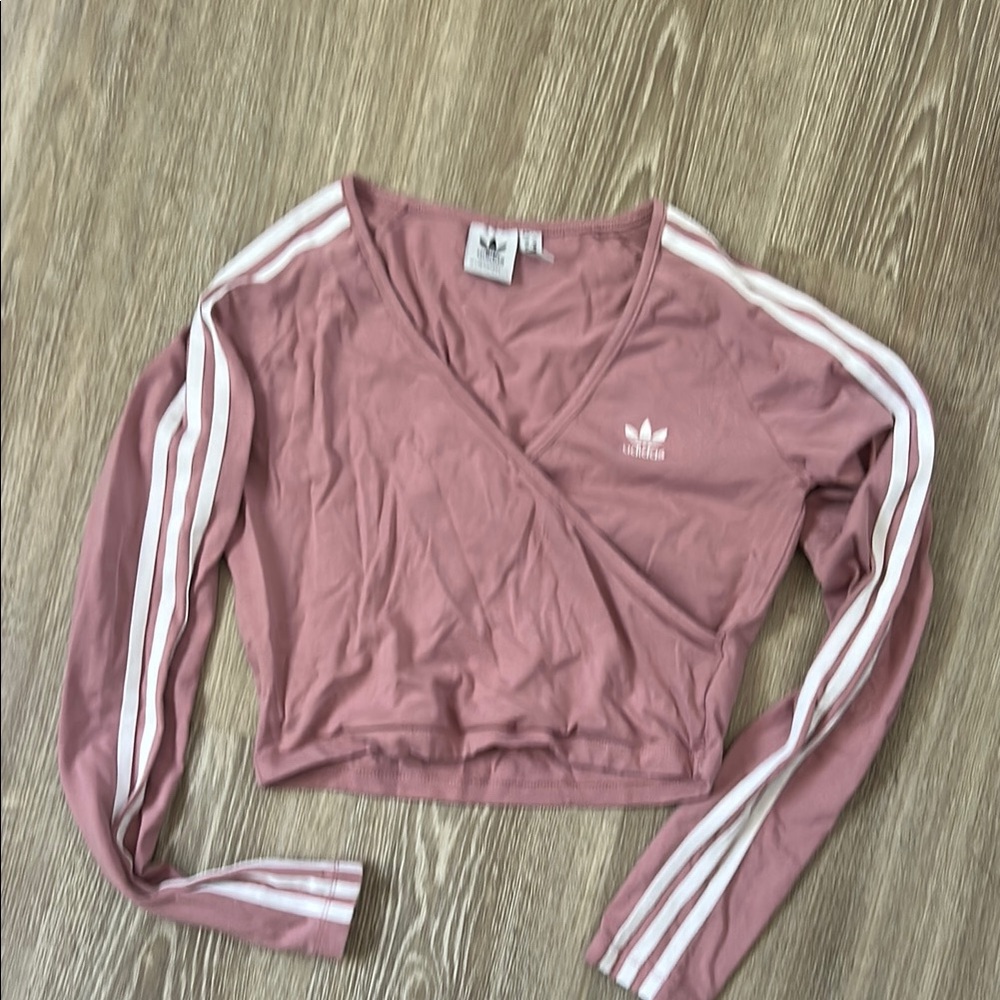 Adidas Pink Long Sleeve Wrap Crop Top